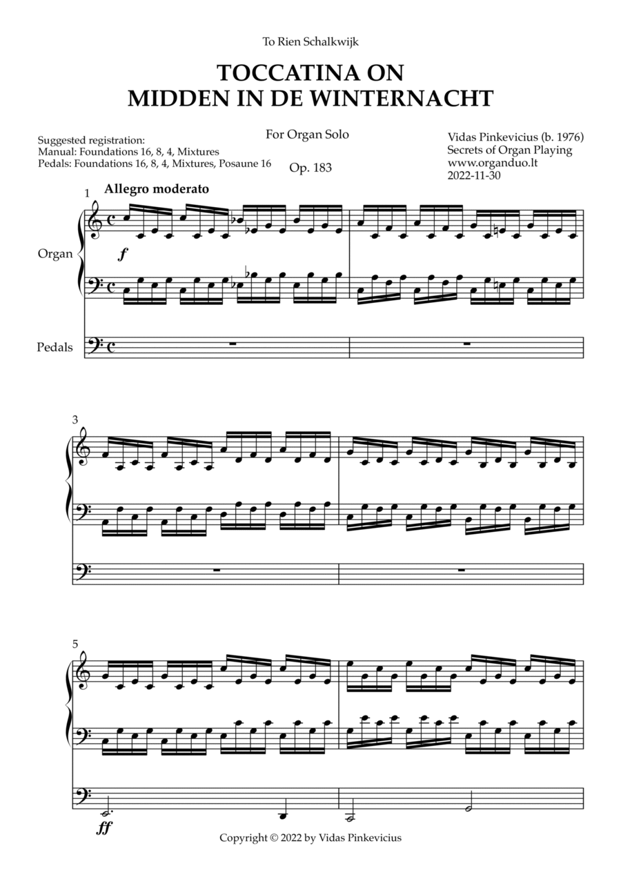 Toccatina on Midden in de Winternacht, Op. 183 (Organ Solo) by Vidas Pinkevicius Organ Solo scores gallery preview page 1