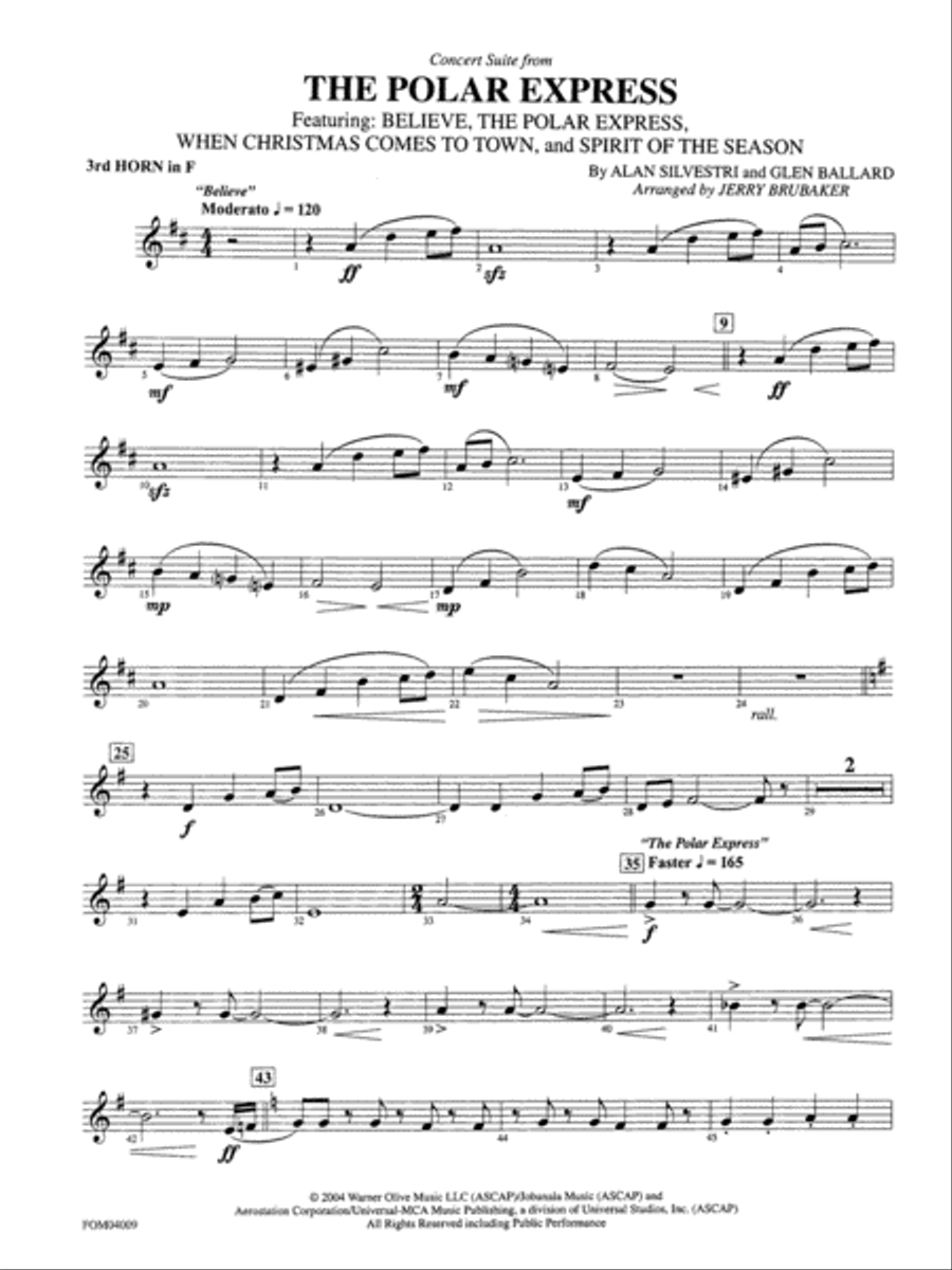 The Polar Express, Concert Suite from: 3rd F Horn Full Orchestra scores gallery preview page 1