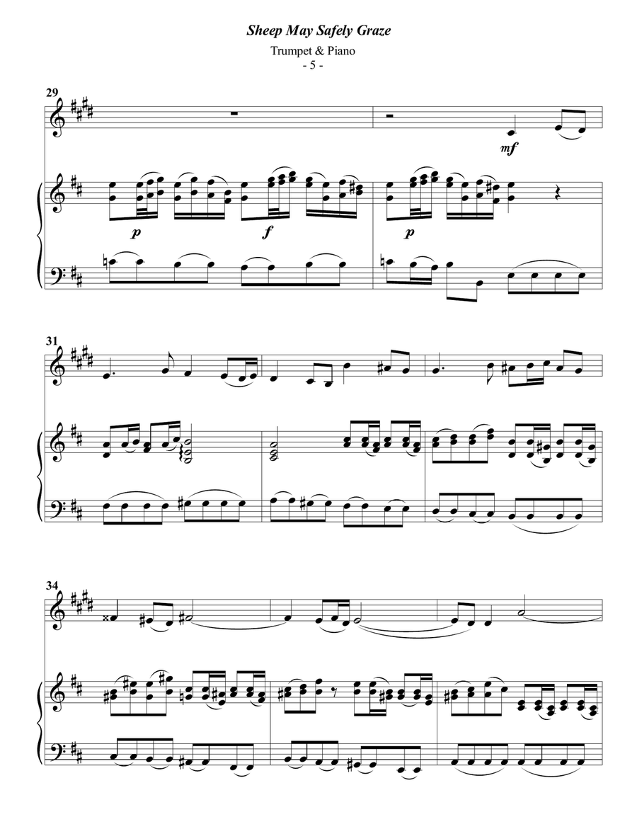 Bach: Sheep May Safely Graze for Trumpet & Piano B-Flat Trumpet scores gallery preview page 5