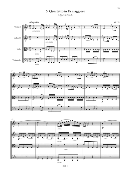 6 Quartets for 2 Violins, Viola and Violoncello Op. 15 (G 177-182). Critical Edition