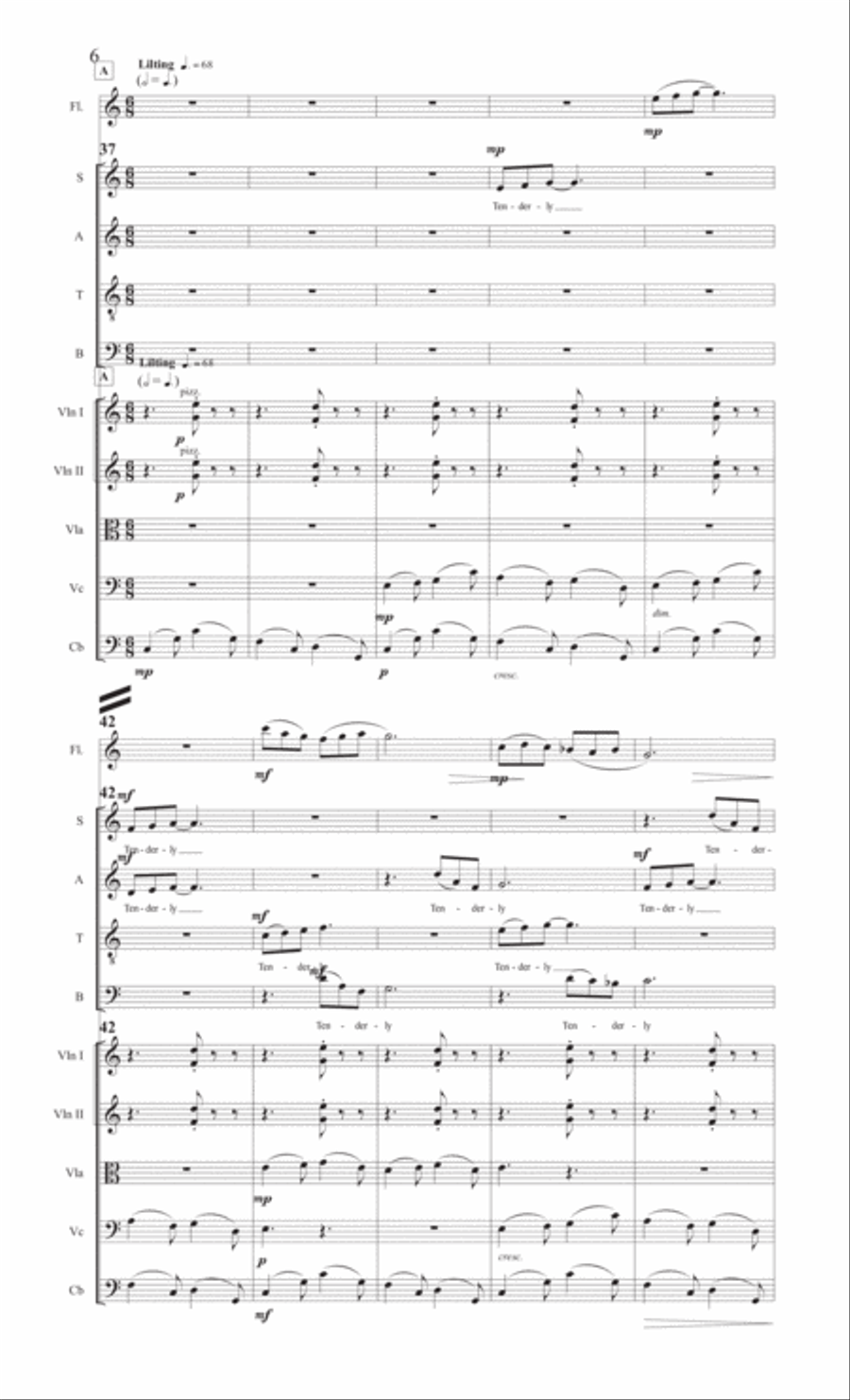 Fragile [SATB Choir, Flute, and String Orchestra] 4-Part scores gallery preview page 6