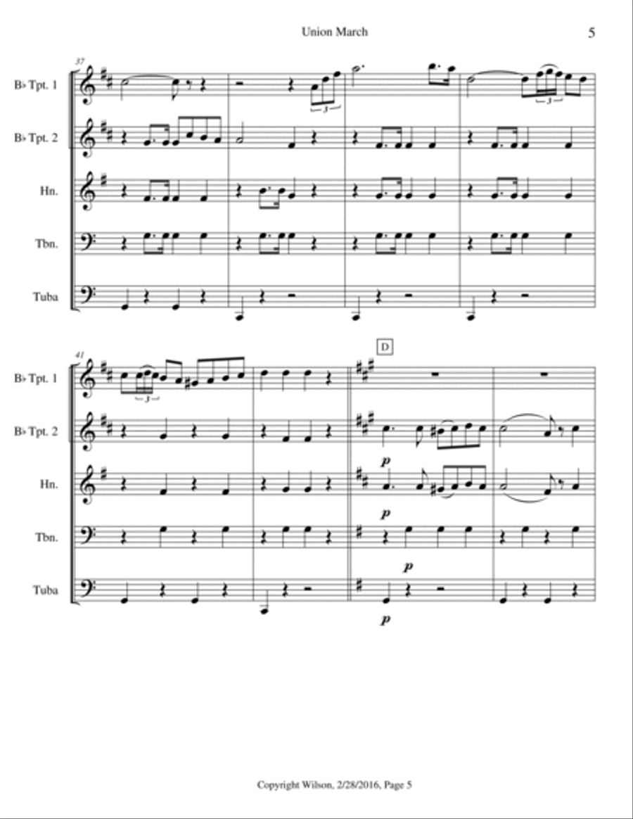 Union March Brass Quintet scores gallery preview page 6