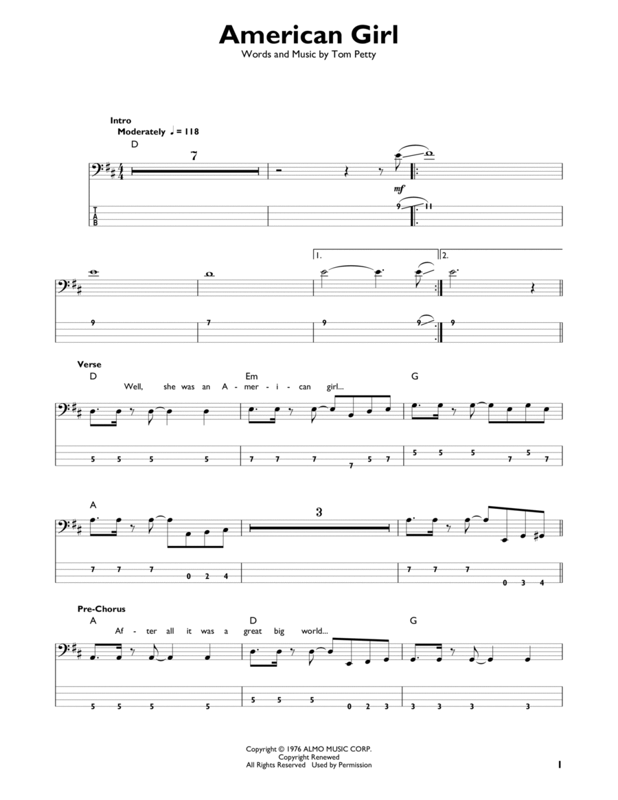 American Girl Bass Guitar scores gallery preview page 1