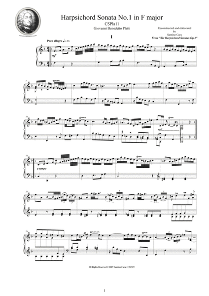 Platti - Harpsichord (or Piano) Sonata No.1 in F major Op.4 CSPla11 image number null
