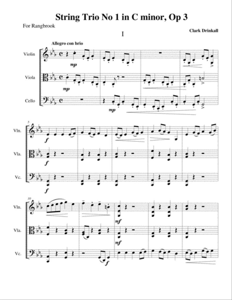 String Trio No 1 in C minor, Op 3 Mvmt 1 String Trio scores gallery preview page 1
