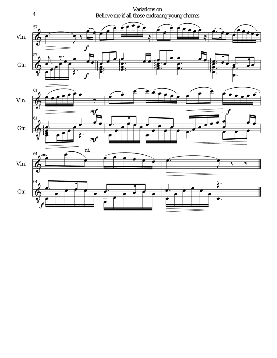 Variations on Believe me if all those endearing young charms for violin and guitar String Duet scores gallery preview page 4