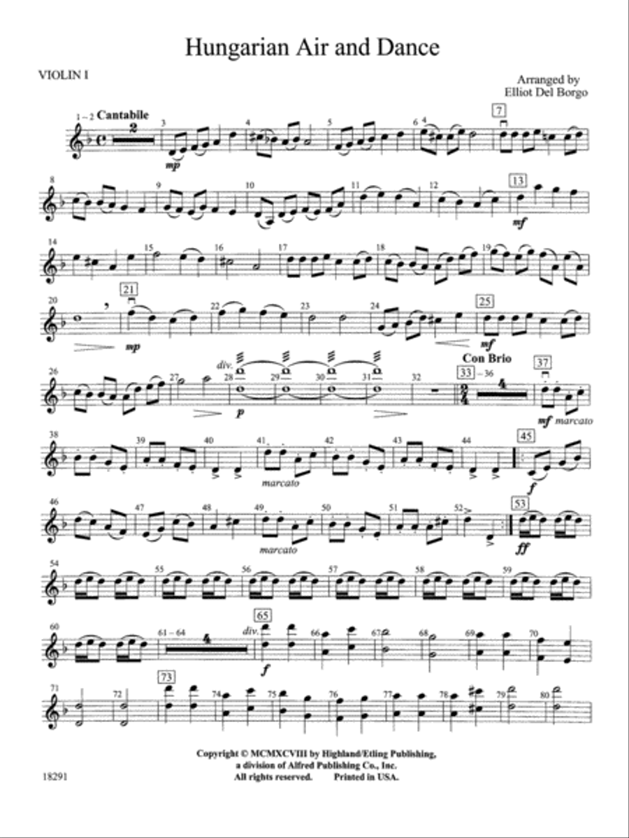 Hungarian Air and Dance: 1st Violin Full Orchestra scores gallery preview page 1
