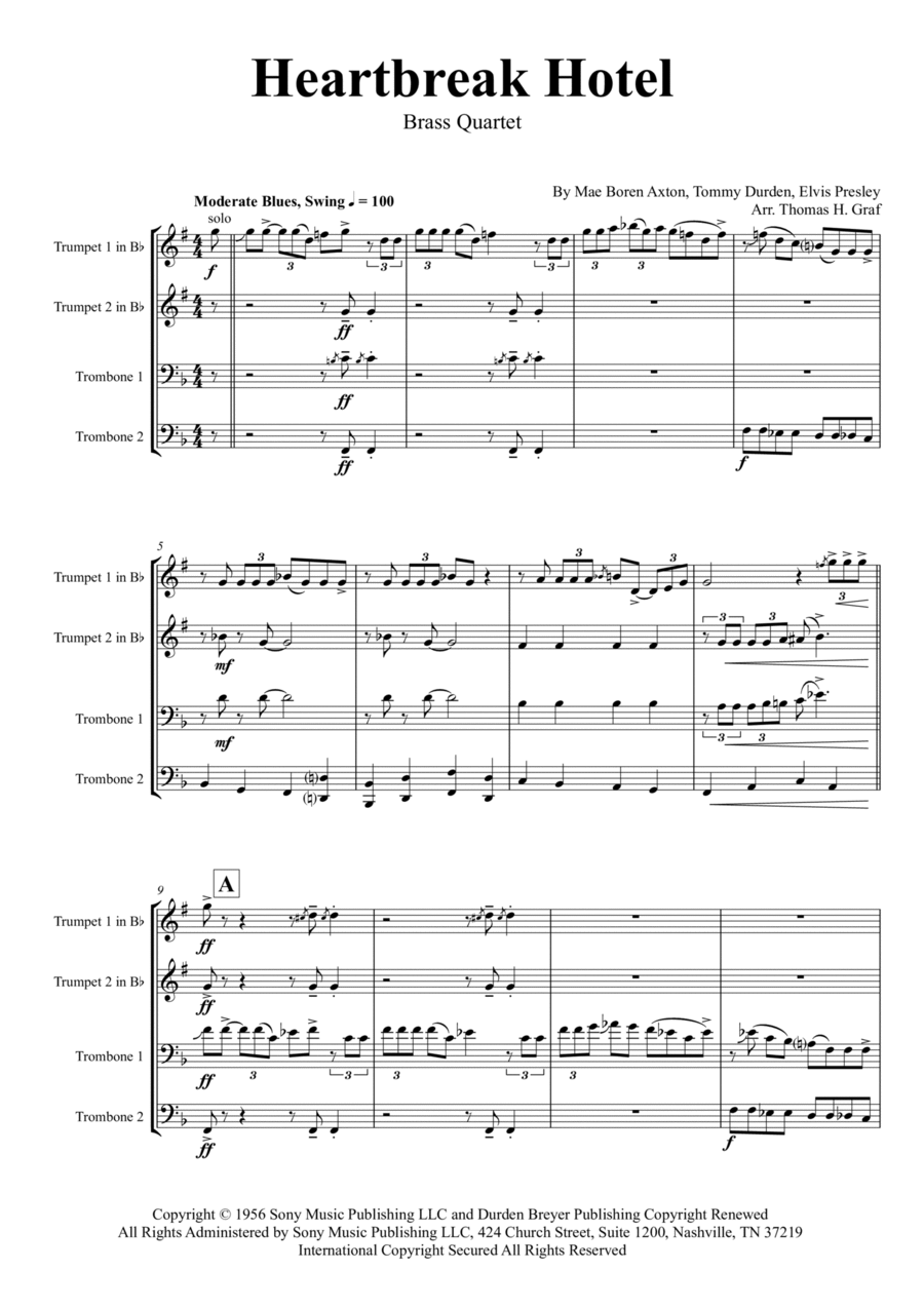 Heartbreak Hotel Brass Quartet scores gallery preview page 1