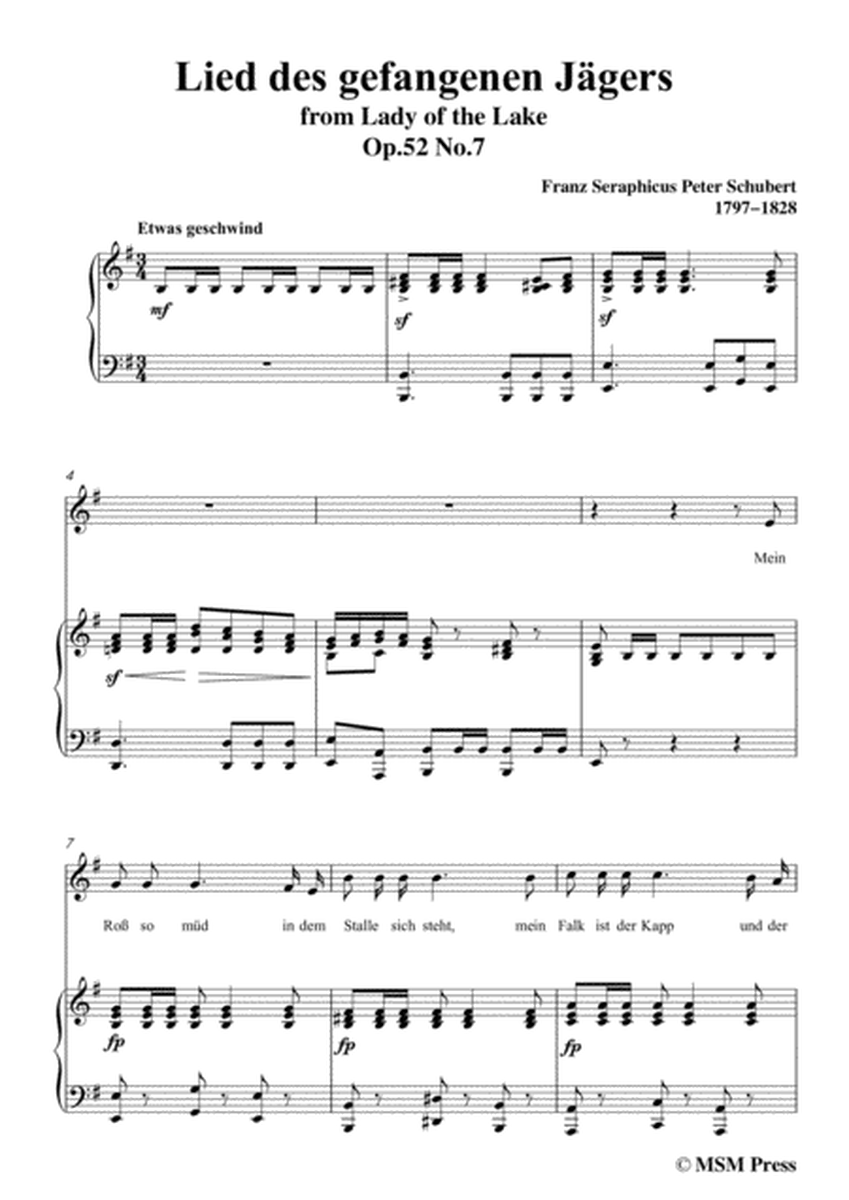 Schubert-Lied des gefangenen Jäger,Op.52 No.7,in e minor,for Voice&Piano image number null