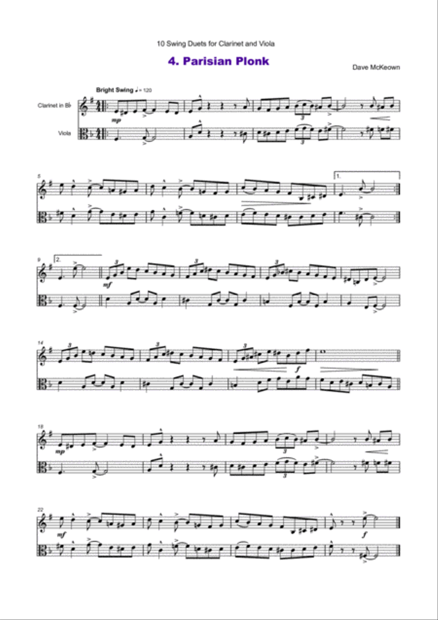 10 Swing Duets for Clarinet and Viola Clarinet scores gallery preview page 6