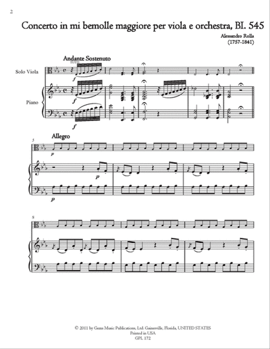 Concerto in mi bemolle maggiore, BI. 545 Viola e Orchestra Viola scores gallery preview page 2