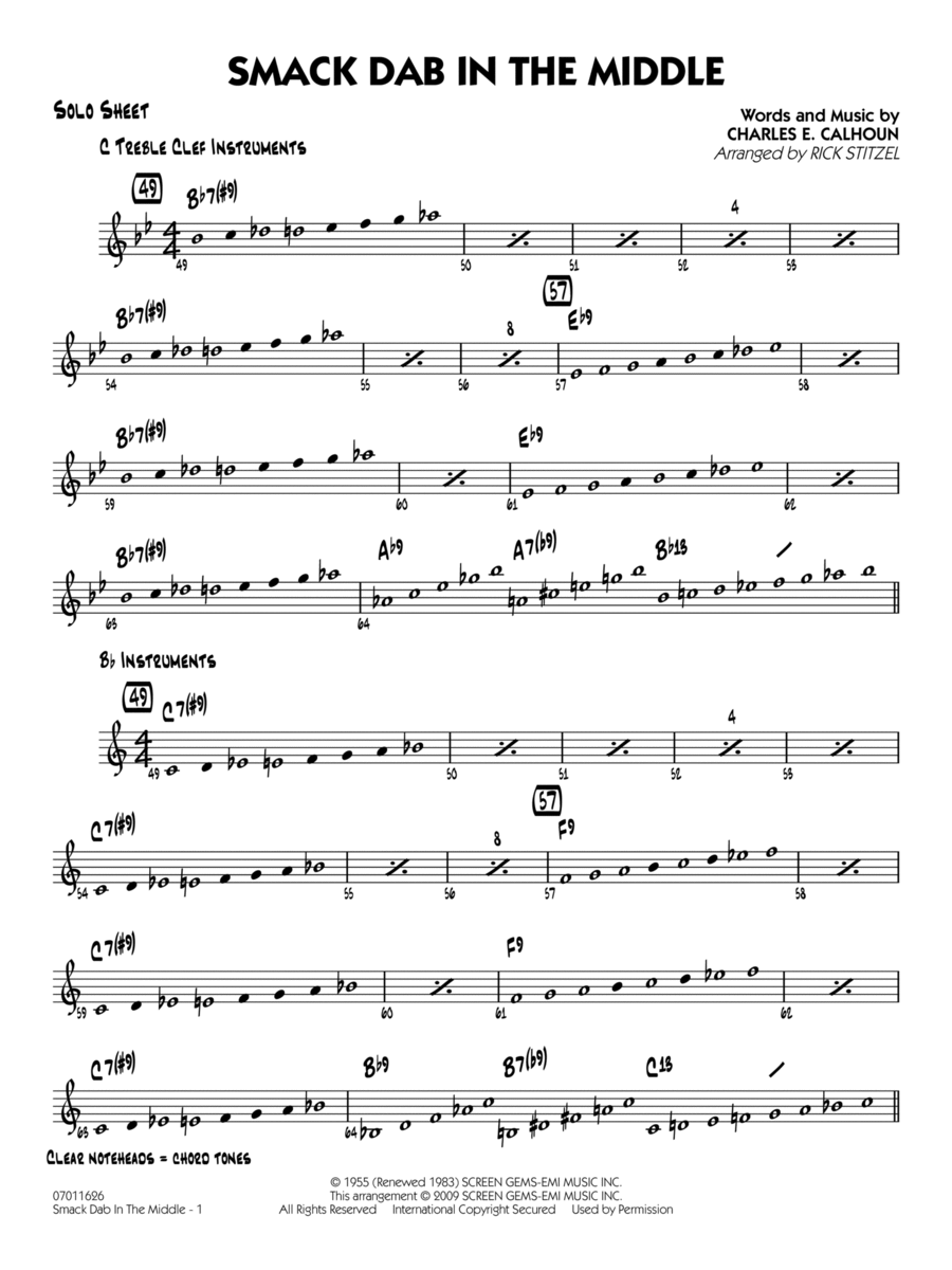 Smack Dab In The Middle - Solo Sheet Jazz Ensemble scores gallery preview page 1
