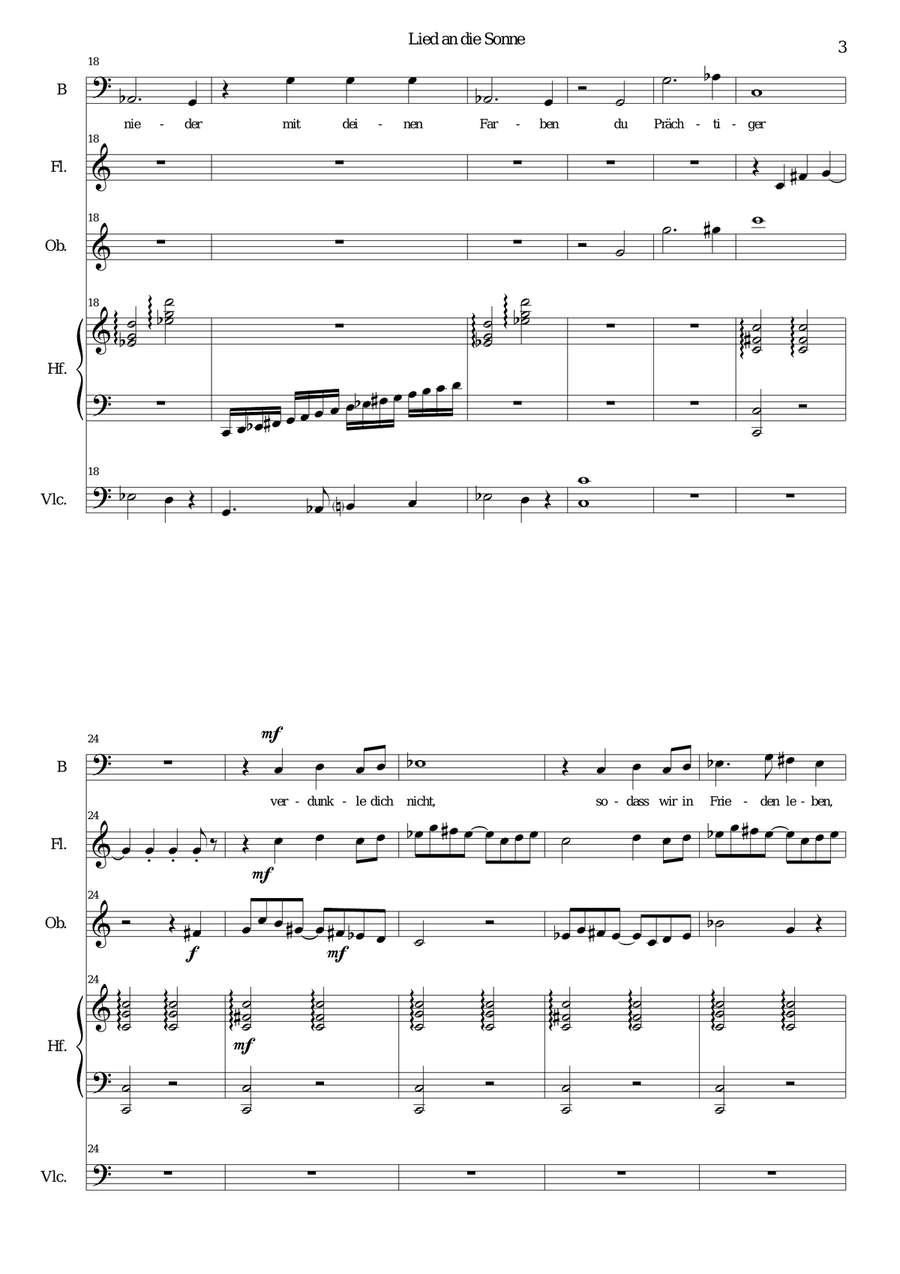 ATON part 5-Lied an die Sonne - bass voice, harp, flute, oboe, cello Flute scores gallery preview page 3