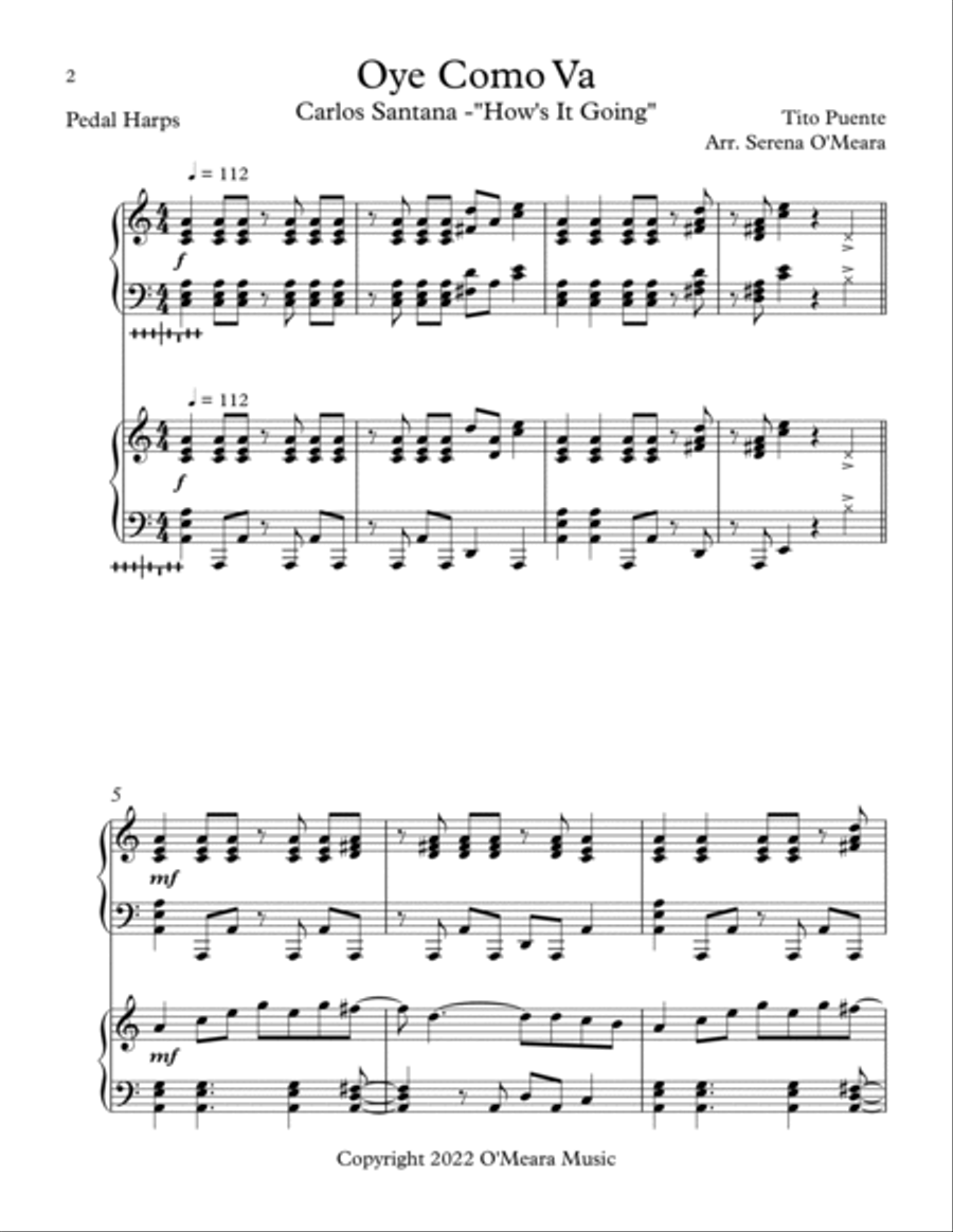 Oye Como Va Pedal Harp scores gallery preview page 2