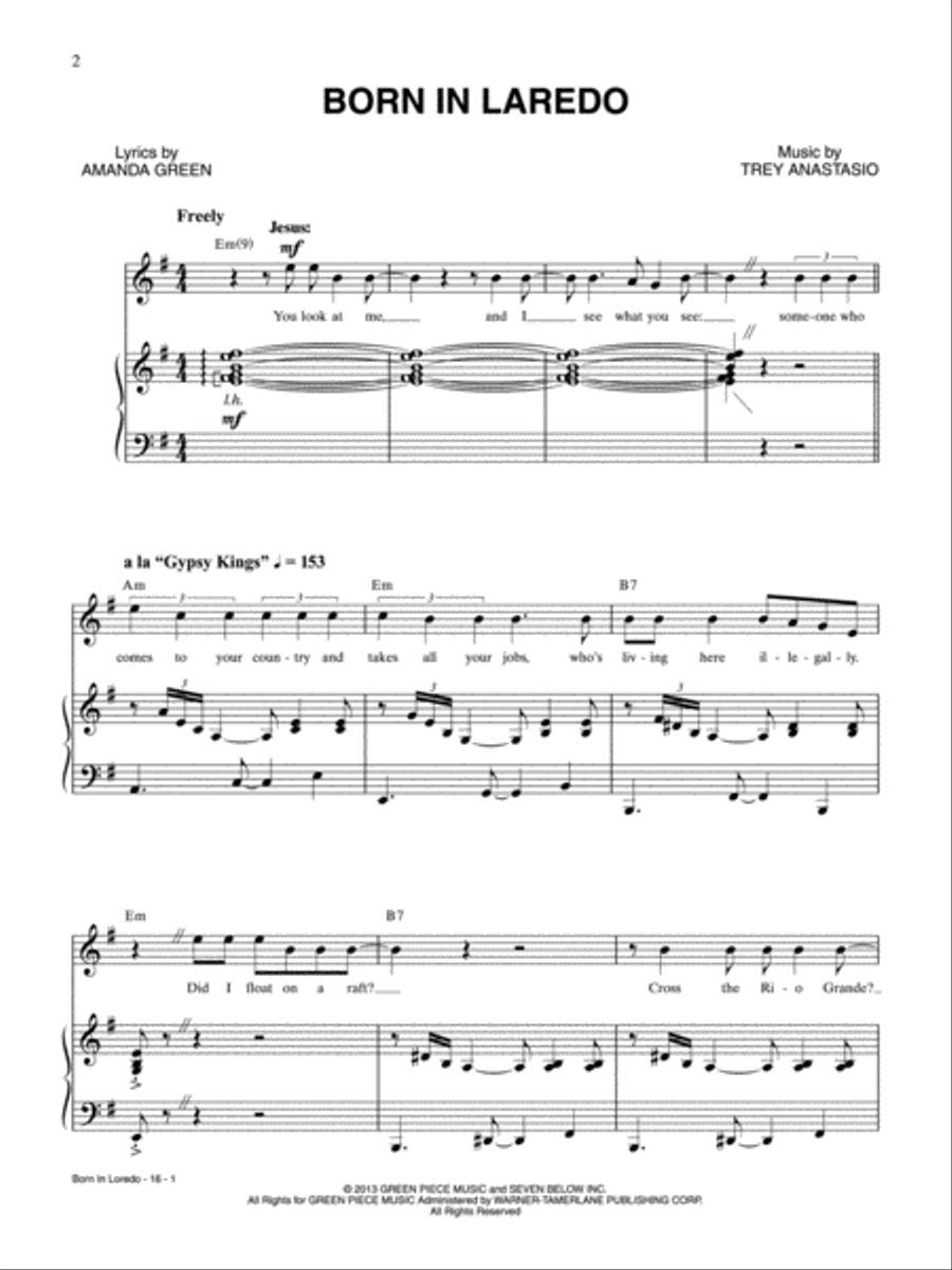 Born in Laredo Born in Laredo Piano, Vocal, Guitar scores gallery preview page 1