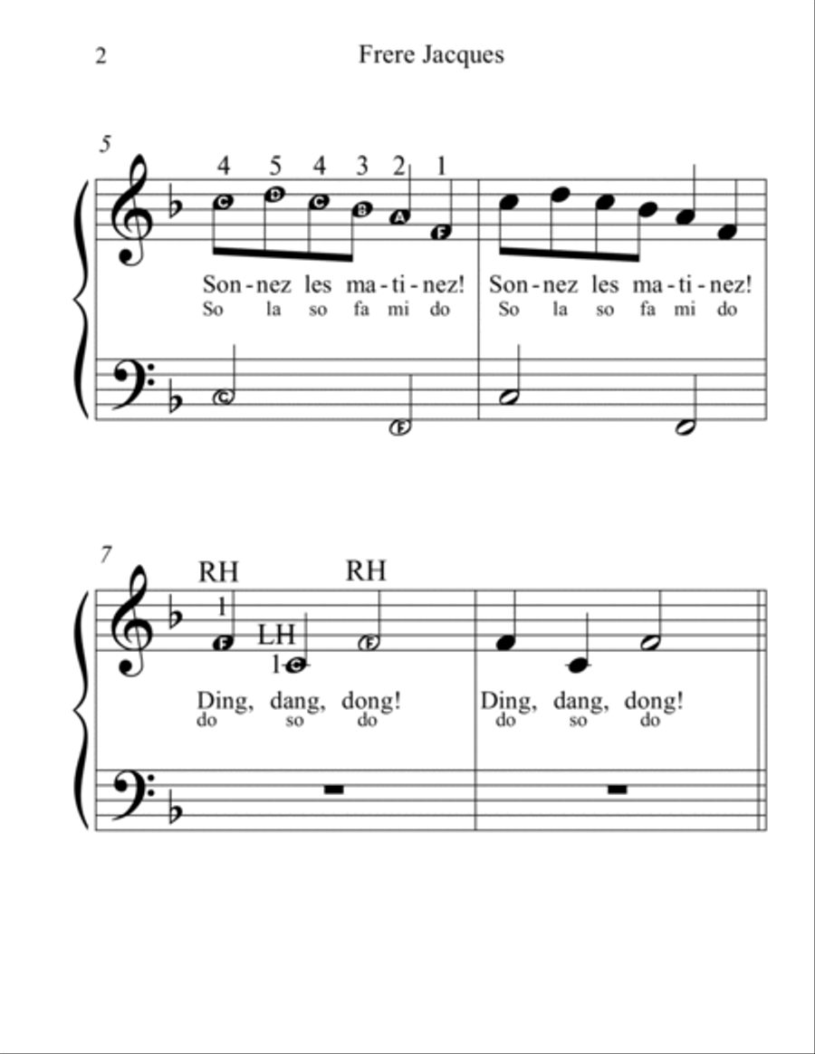Frere Jacques (Are You Sleeping?) (big alpha note notation) Voice scores gallery preview page 2