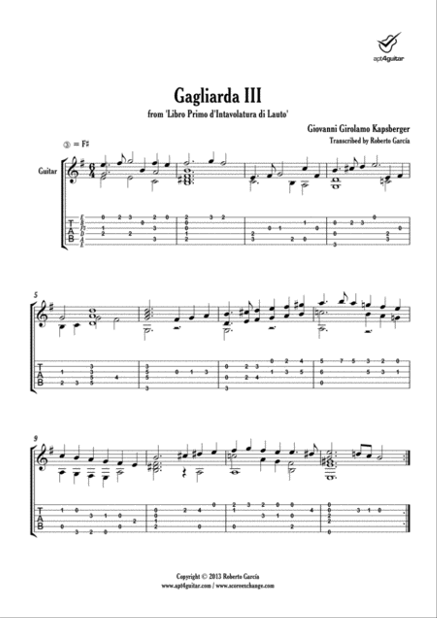12 Gagliardas Classical Guitar scores gallery preview page 5
