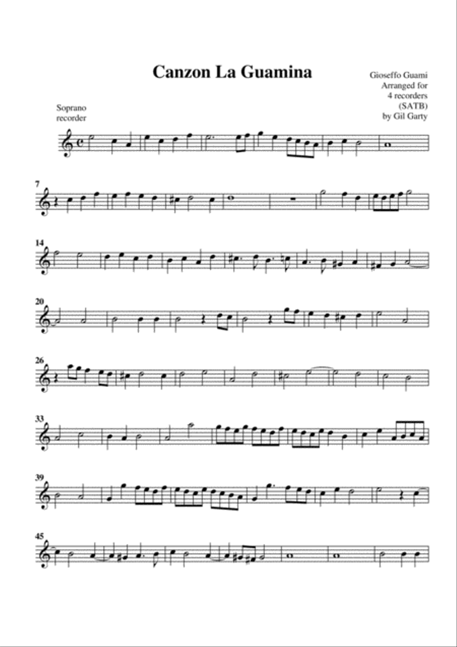 Canzon La Guamina (arrangement for 4 recorders) Recorder scores gallery preview page 6