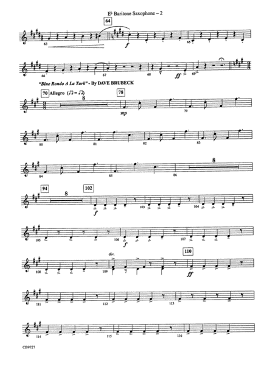 Dave Brubeck: It's About Time: E-flat Baritone Saxophone Concert Band scores gallery preview page 2