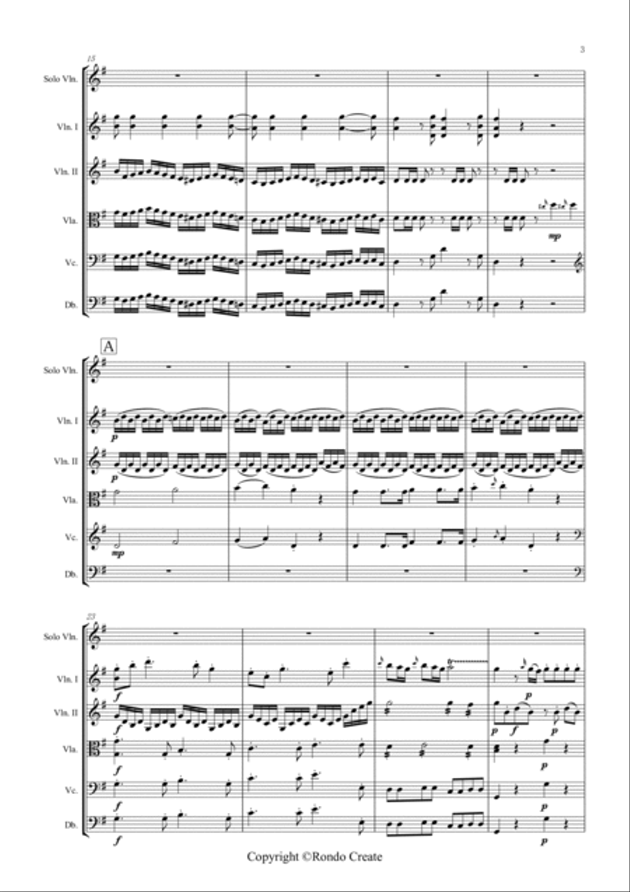 W.A.Mozart - Violin Concerto No.3 in G Major with String Quartet or String Orchestra String Quartet scores gallery preview page 3