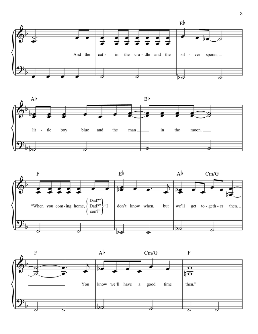 Cat's In The Cradle Easy Piano scores gallery preview page 3