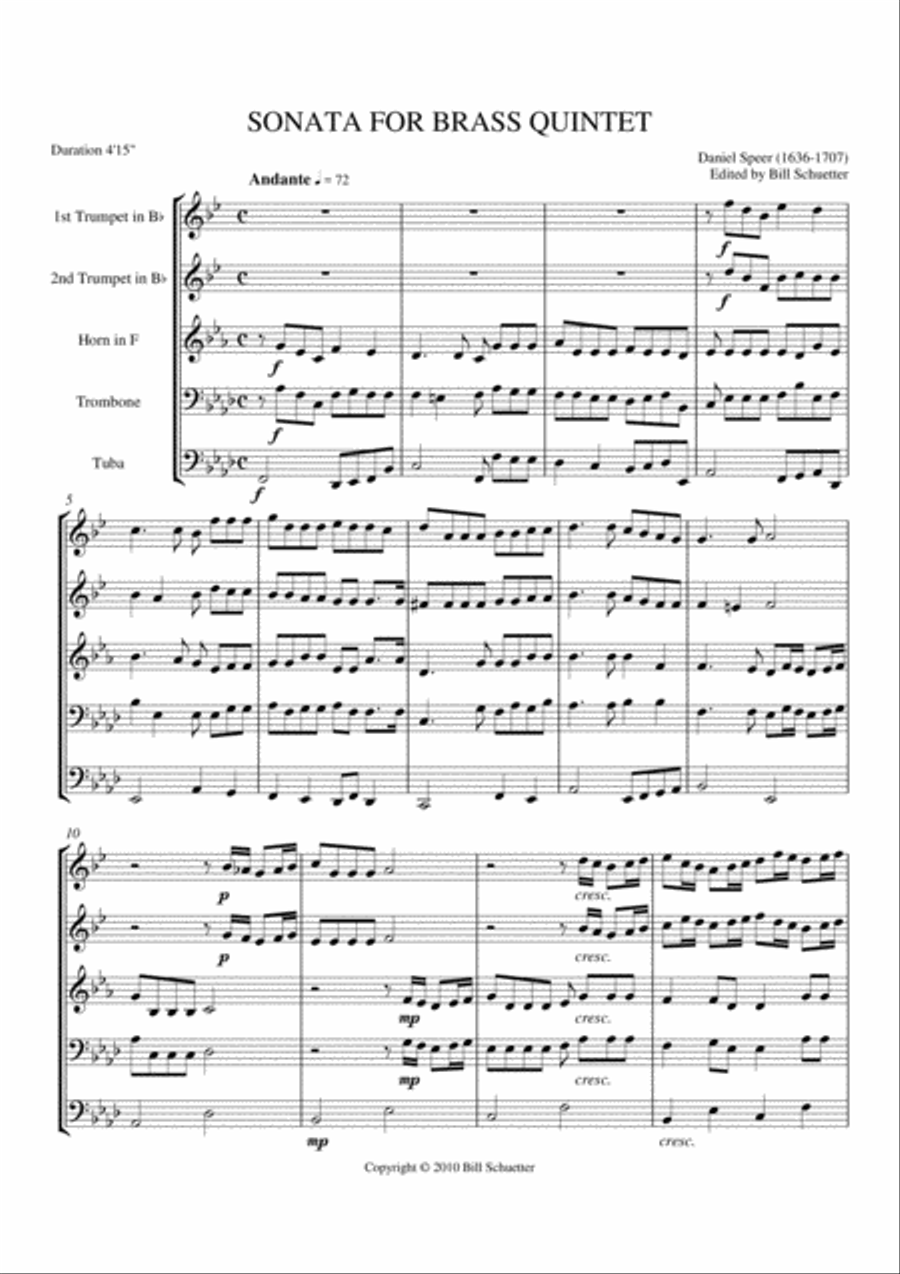 Sonata in Ab Brass Quintet scores gallery preview page 1