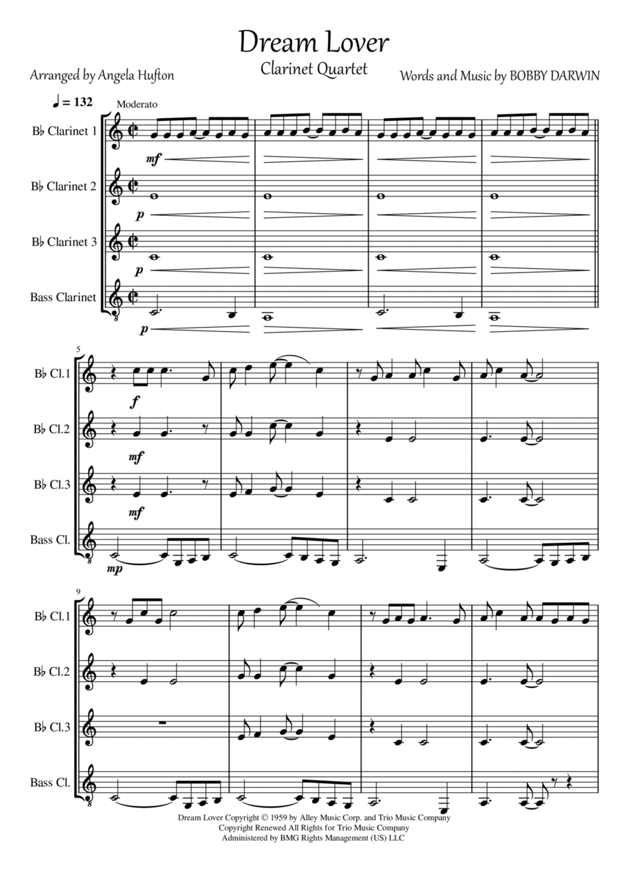 Dream Lover Clarinet Quartet scores gallery preview page 1