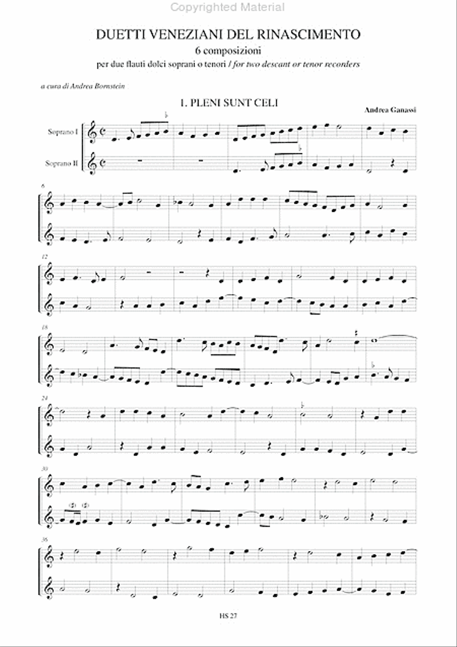 Venetian Renaissance Duets. 6 Compositions for 2 Descant or Tenor Recorders Woodwind Duet scores gallery preview page 2