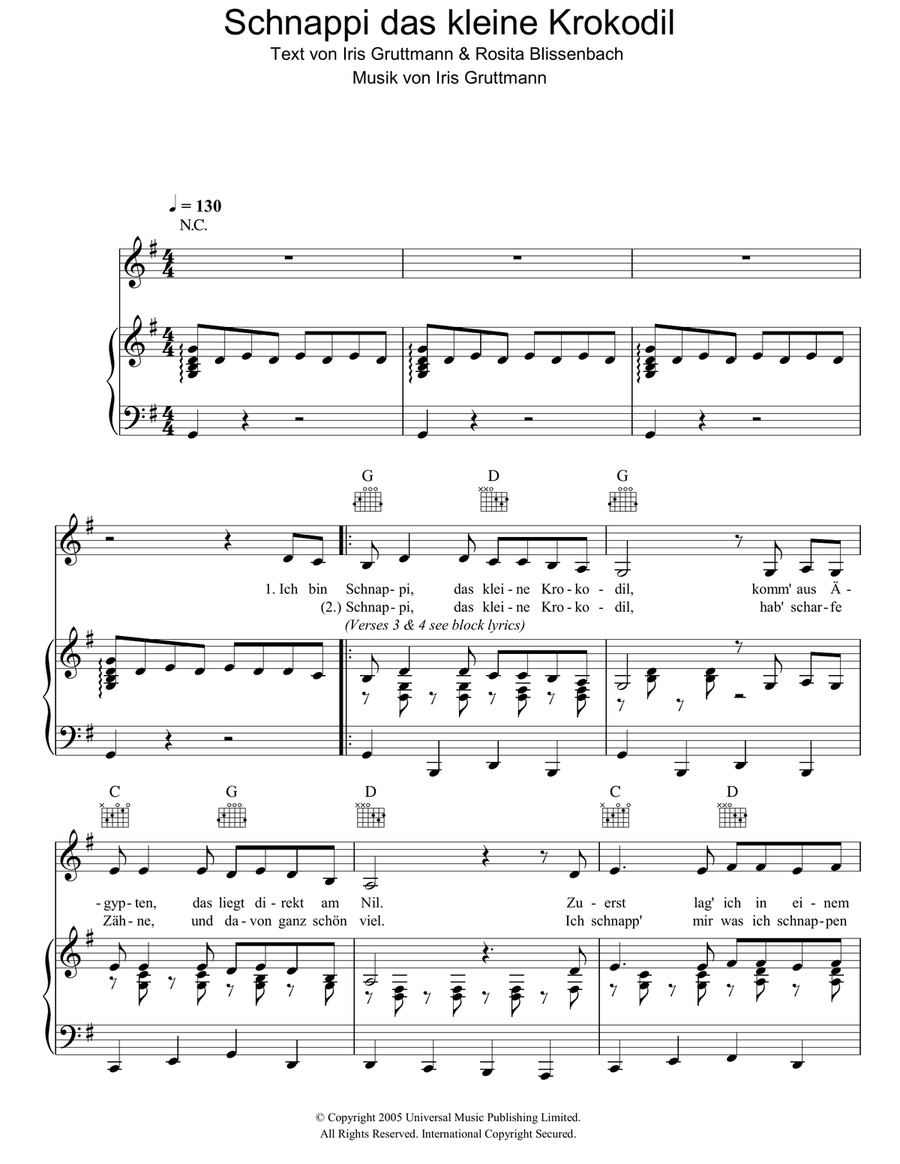 Schnappi das kleine Krokodil Piano, Vocal, Guitar scores gallery preview page 1
