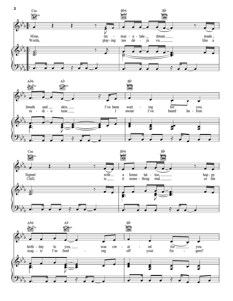 Come Undone Piano, Vocal, Guitar scores gallery preview page 2