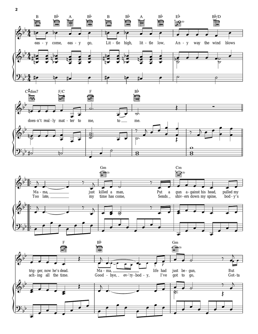 Bohemian Rhapsody Bohemian Rhapsody Piano, Vocal, Guitar scores gallery preview page 2