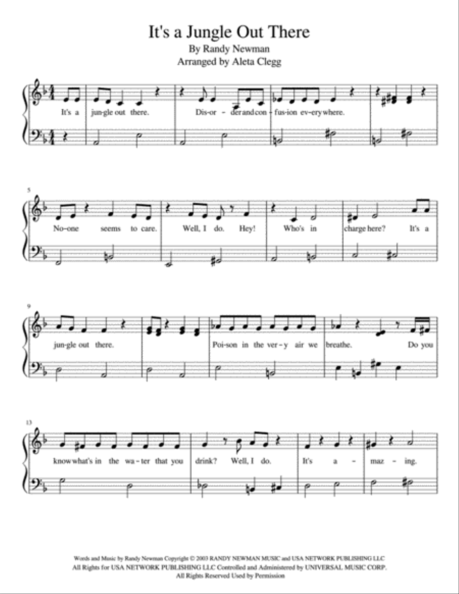 It's A Jungle Out There Easy Piano scores gallery preview page 1
