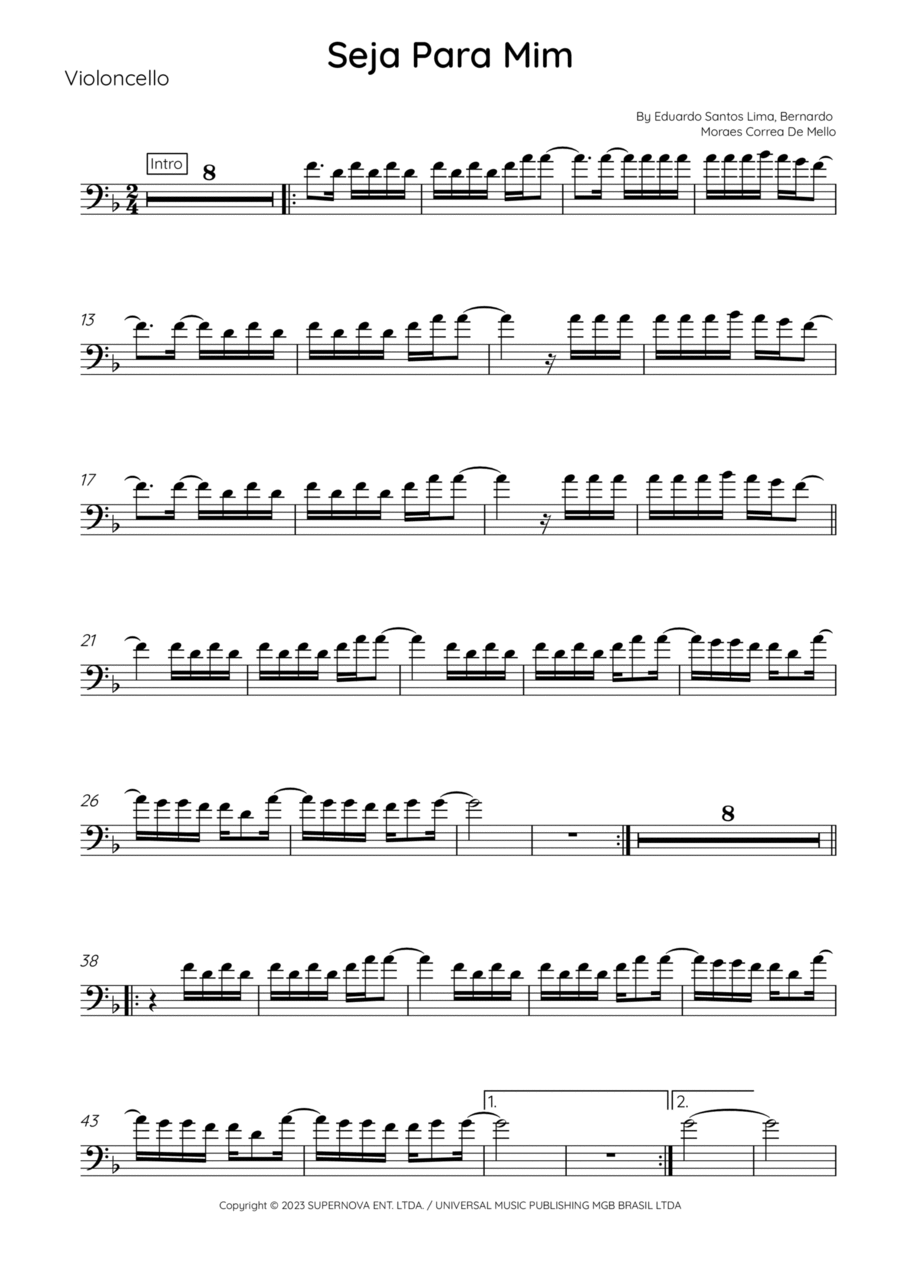 Seja Pra Mim Cello Solo scores gallery preview page 1
