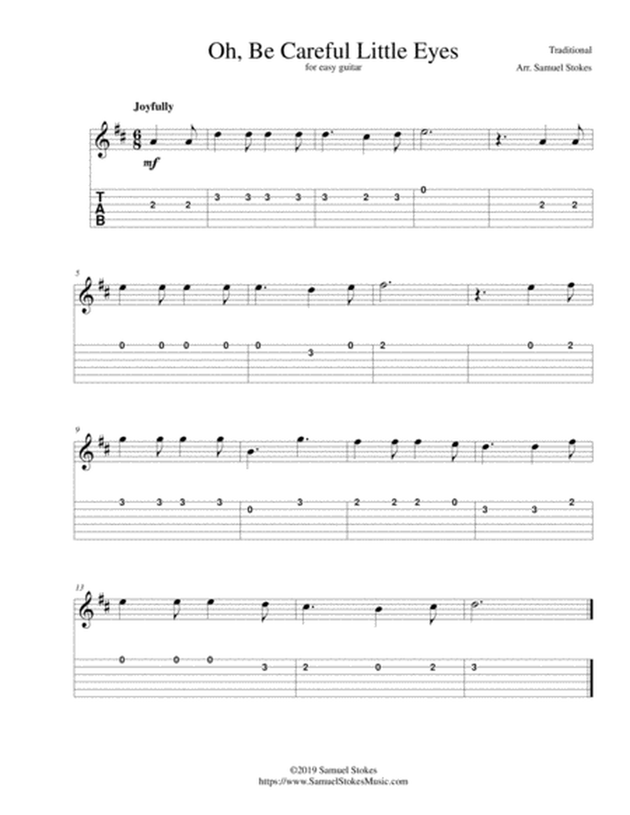 Oh, Be Careful, Little Eyes - for easy guitar with TAB image number null