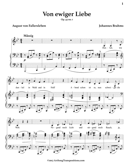 BRAHMS: Von ewiger Liebe, Op. 43 no. 1 (transposed to G minor)