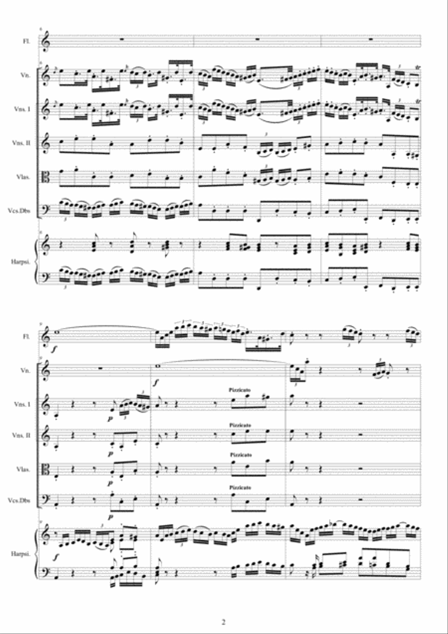 Bach - Concerto in A minor BWV 1044 for Flute, Violin, Harpsichord, Strings and Continuo - Score, Pa Chamber Orchestra scores gallery preview page 2