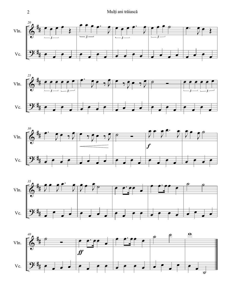 Mulți Ani Trăiască - Romanian Birthday Song - Violin Cello Duo String Duet scores gallery preview page 4