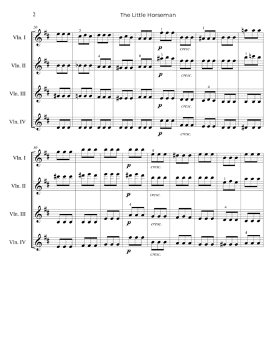 Tchaikovsky: The Little Horseman, Op.39, No.4 - arr. for Violin Quartet String Quartet scores gallery preview page 3