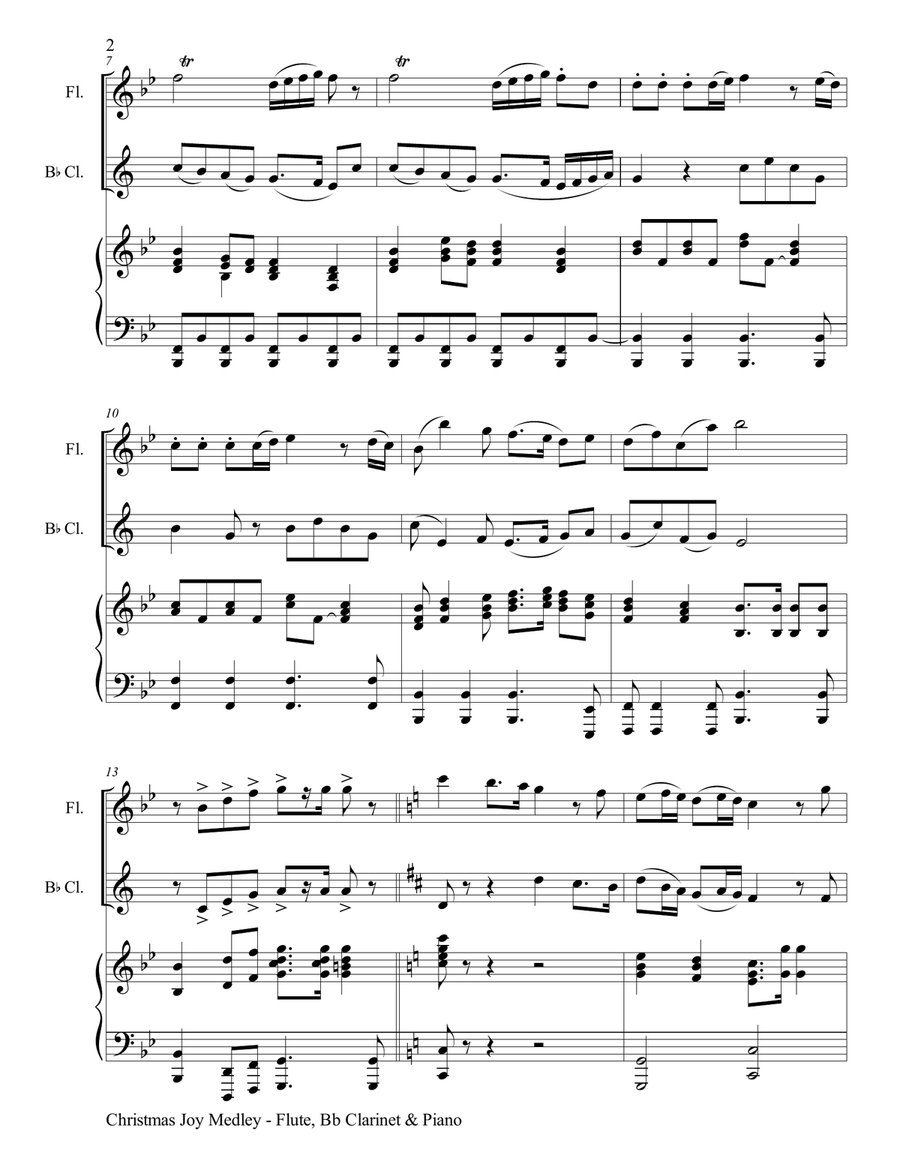 CHRISTMAS JOY MEDLEY (Trio – Flute, Bb Clarinet & Piano with Parts) Woodwind Duet scores gallery preview page 3