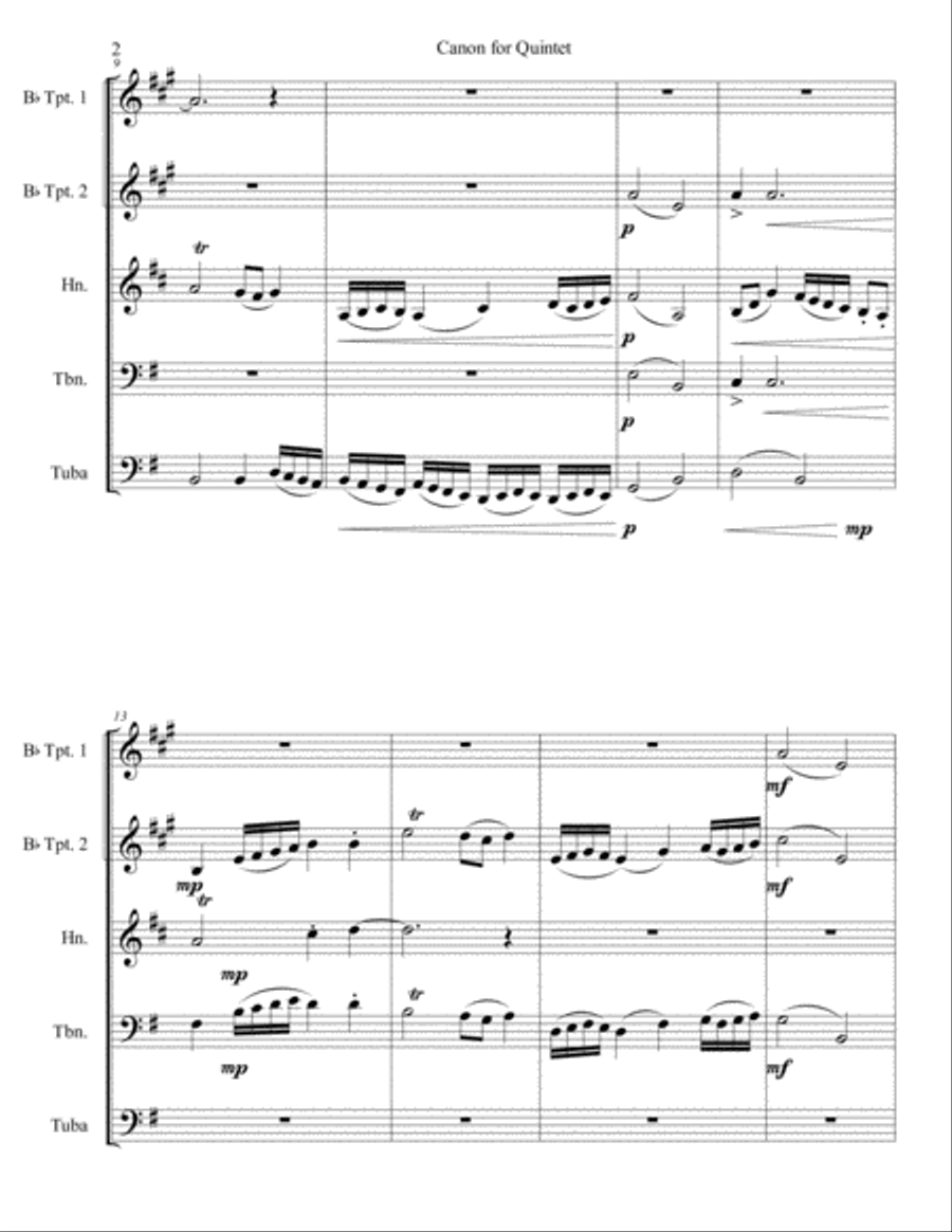 Canon for Quintet Brass Ensemble scores gallery preview page 2