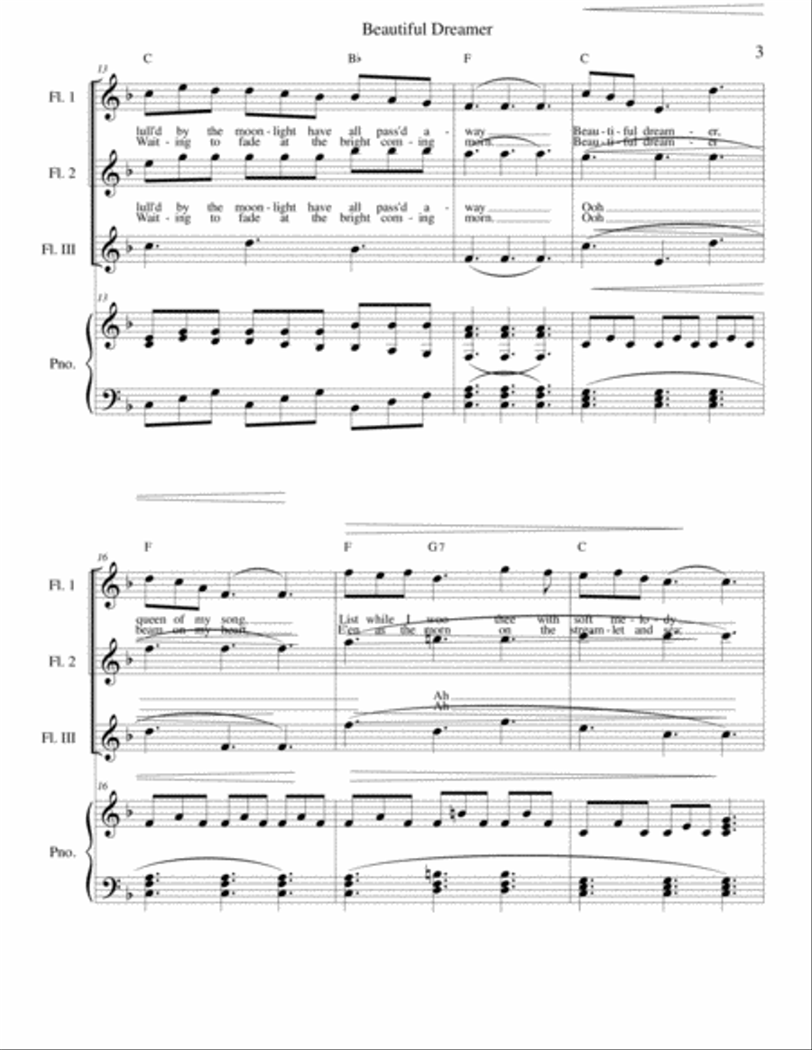 Beautiful Dreamer Key of F Flute Trio Small Ensemble scores gallery preview page 3