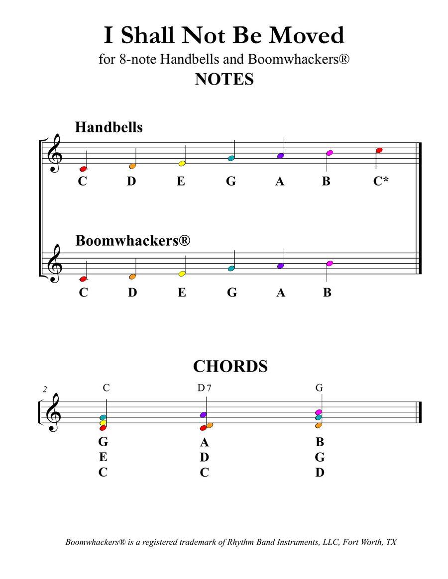 I Shall Not Be Moved (for 8-note Bells and Boomwhackers with Color Coded Notes) Handbell Choir scores gallery preview page 3