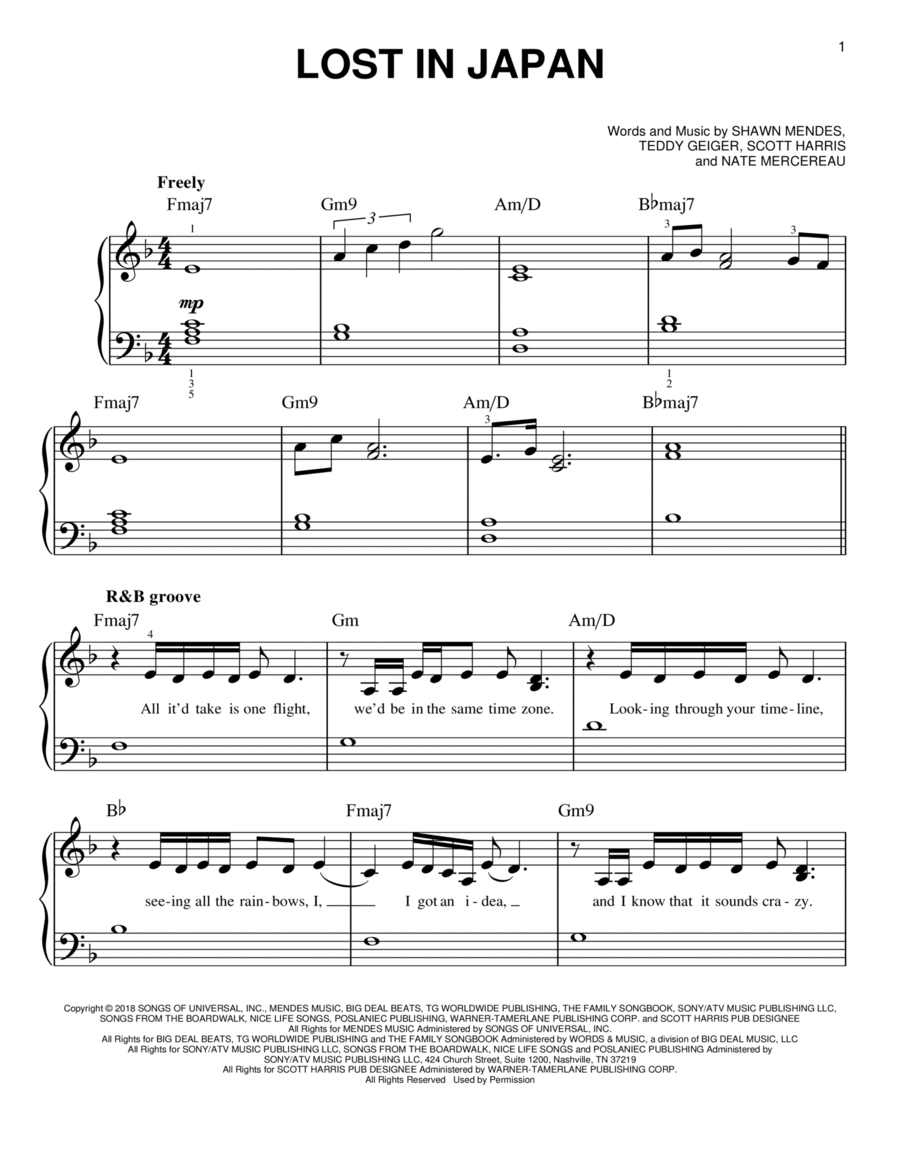 Lost In Japan Easy Piano scores gallery preview page 1
