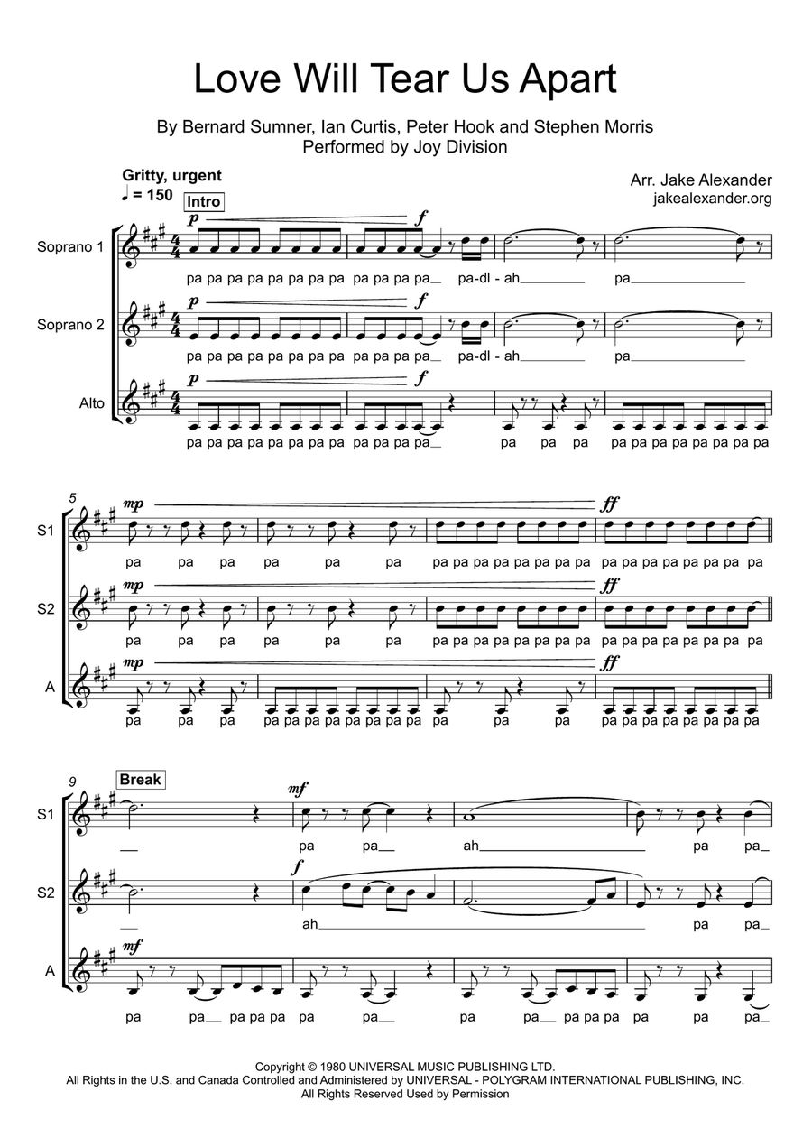 Love Will Tear Us Apart SSA scores gallery preview page 1