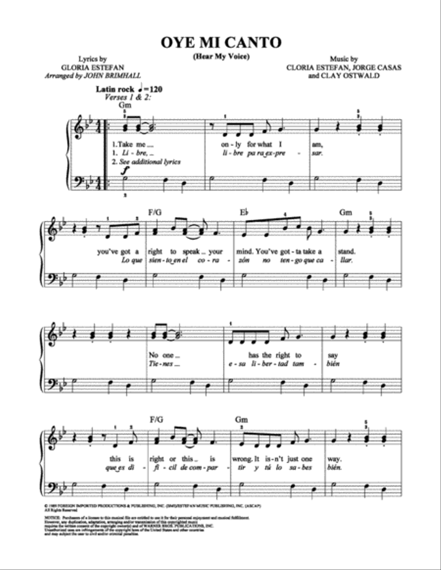Oye Mi Canto (Hear My Voice) Voice scores gallery preview page 1