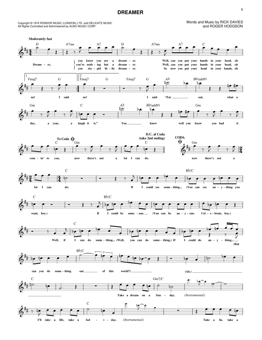 Dreamer Dreamer Piano scores gallery preview page 1