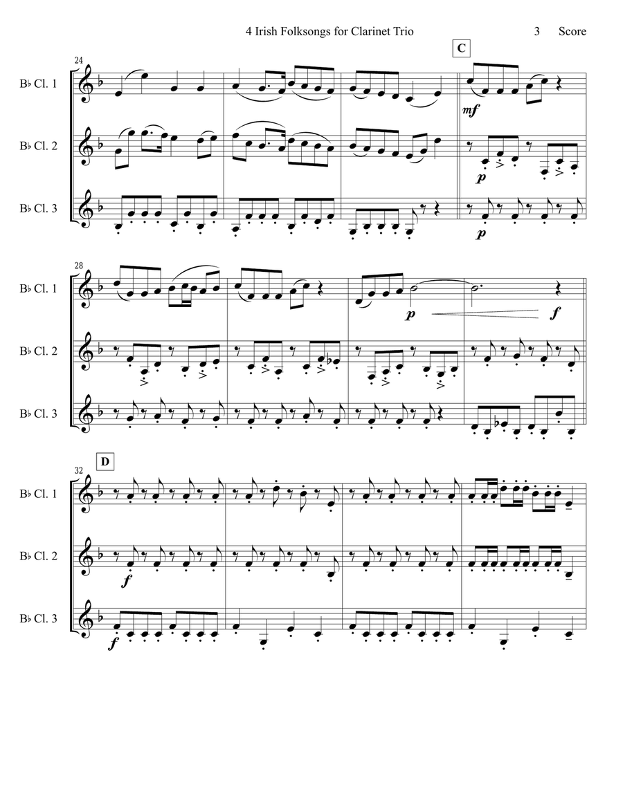 4 Irish Folksongs for Clarinet Trio Clarinet Trio scores gallery preview page 4