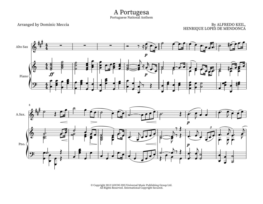 A Portugesa (portuguese National Anthem) Alto Saxophone scores gallery preview page 1