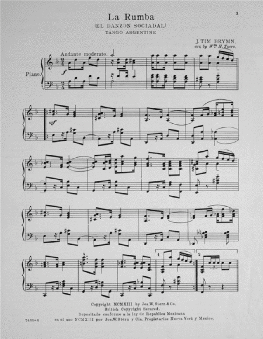 La Rumba (El Danson Social). Tango Argentine Piano Solo scores gallery preview page 2