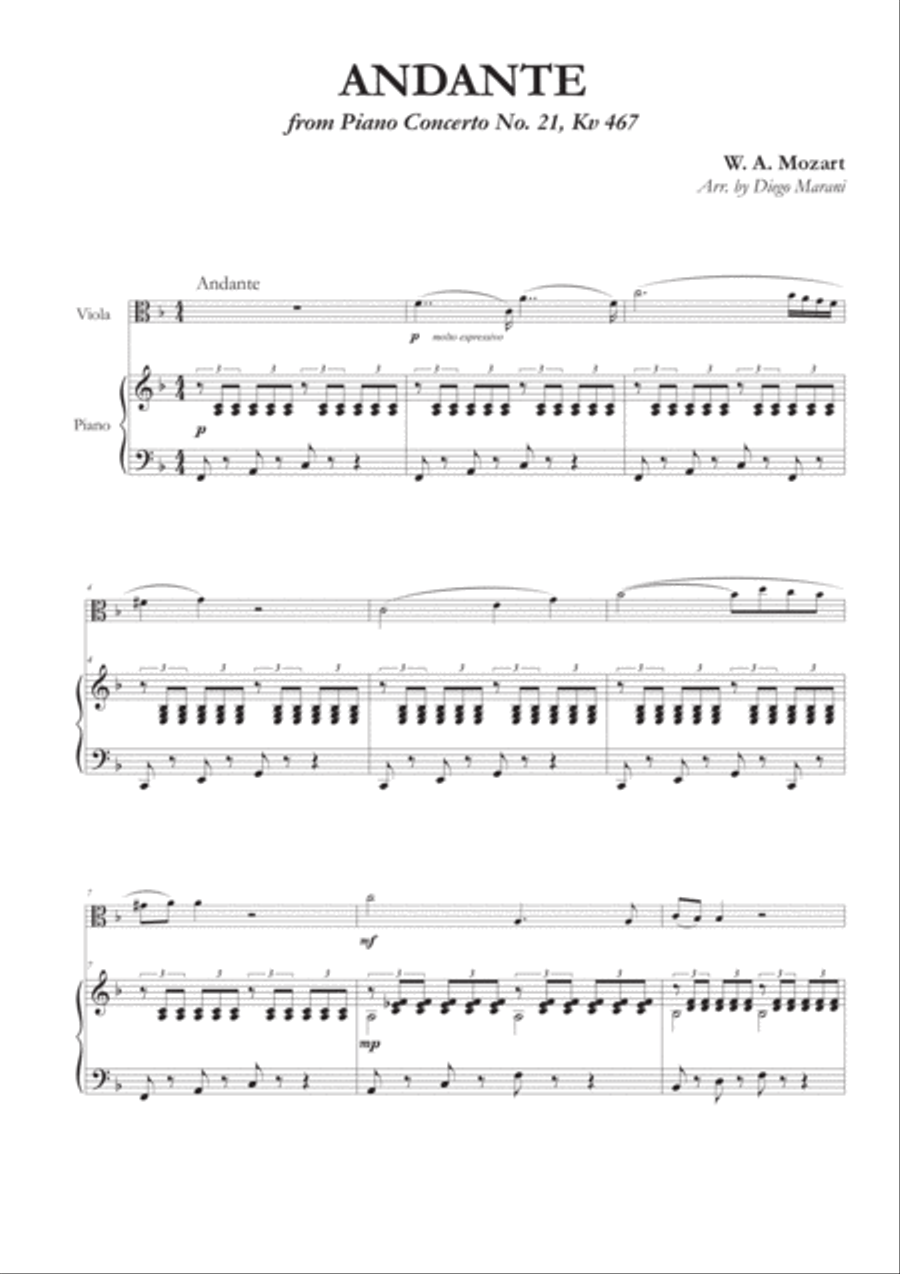 Andante from Concerto No. 21 for Viola and Piano Piano scores gallery preview page 2